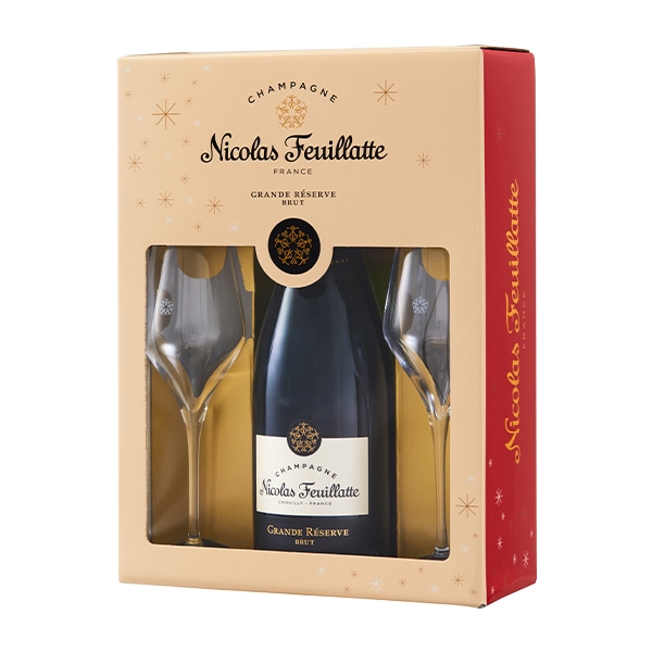 【箱入 ロゴ入りグラス2脚付き】ニコラ フィアット シャンパーニュ グラン レゼルヴブリュット グラス付きスペシャルセット 正規品Nicolas Feuillatte ChampagneGra