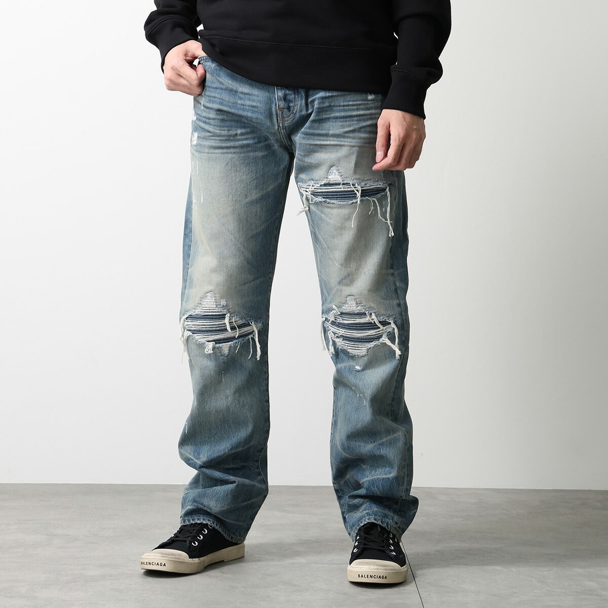 【Lサイズのみ】AMIRI アミリ ジーンズ MX1 AMDNGH1087 メンズ デニムパンツ ジーパン Gパン ストレート コットン ダメージ加工 プリーツ加工