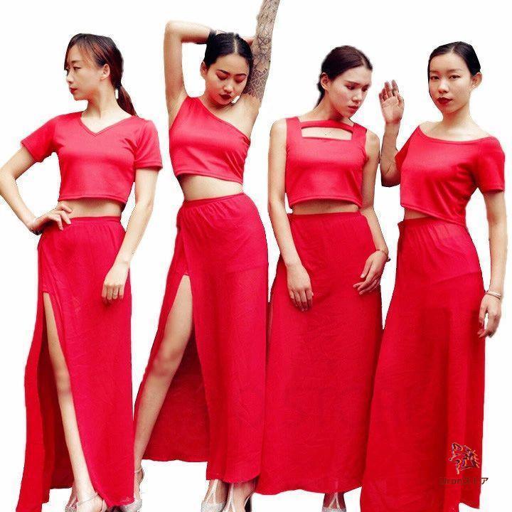 [新品入荷]韓国 赤 ダンス衣装 セットアップ 大人 レディース セクシー ナイトクラブ DS演出服 ステージ衣装 jazz 舞台服 DJ 社交ダンス ダンスウエア おしゃれ レッド 上