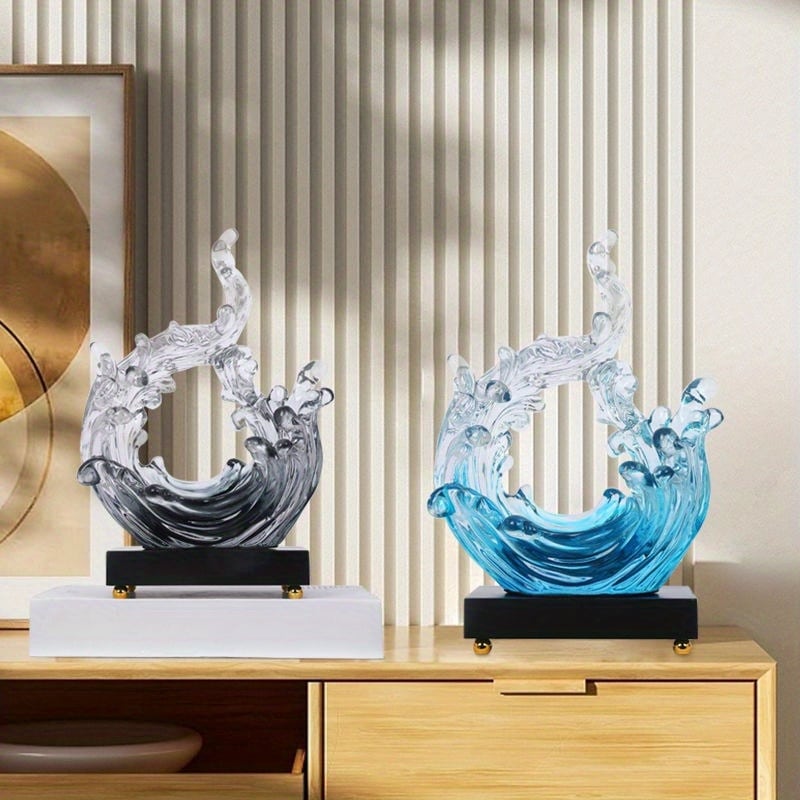 オブジェ 波 樹脂製 おしゃれ かわいい インテリア 置物 オーナメント ディスプレイ 装飾品 新築祝い プレゼント ブルー ブラック 4-7