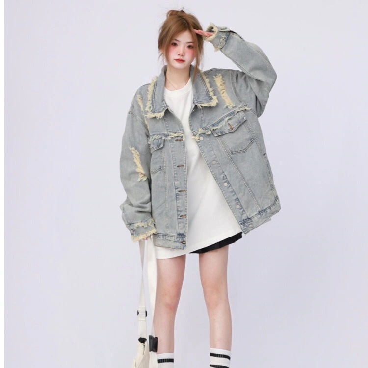 【新作特別セール】2025秋冬 韓国っぽデニムジャケット 羽織り 春服 カジュアル デニム スポーティー きれいめトレンド系可愛い風 レディース ファッションゆったり シルエット 大人っぽ加工ショート