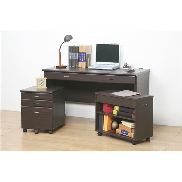 システムパソコンデスク/学習机 (ブラウン) デスク天板幅120cm ラック/チェスト付 (デスク・ラック：組立/チェスト：完成品)