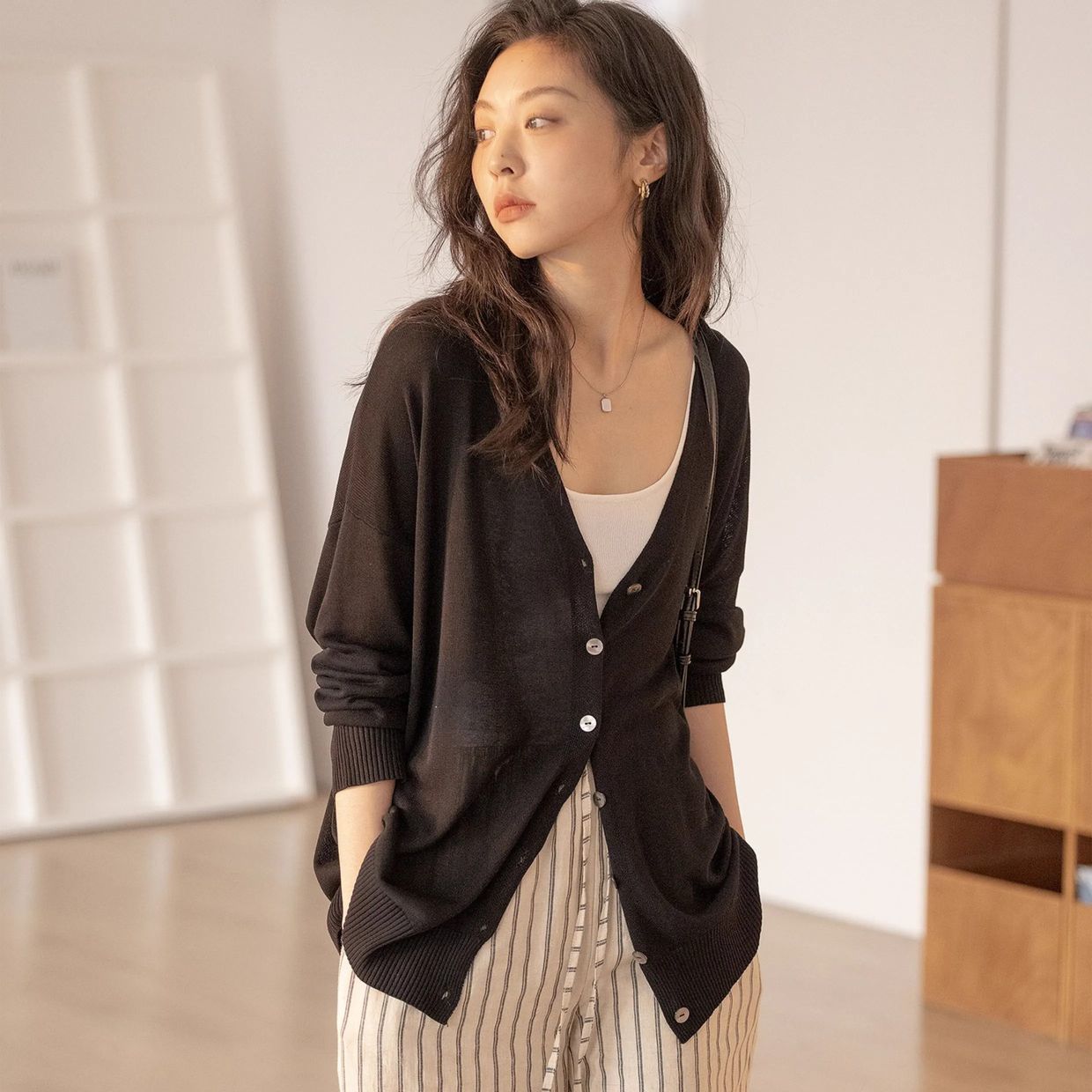 人气 新作 カーディガン ニットカーディガン新型薄手ゆったり韓国 紫外線対策 OL 通勤 長袖アウタートップスラッシュ アウターメガ割 46aa4806