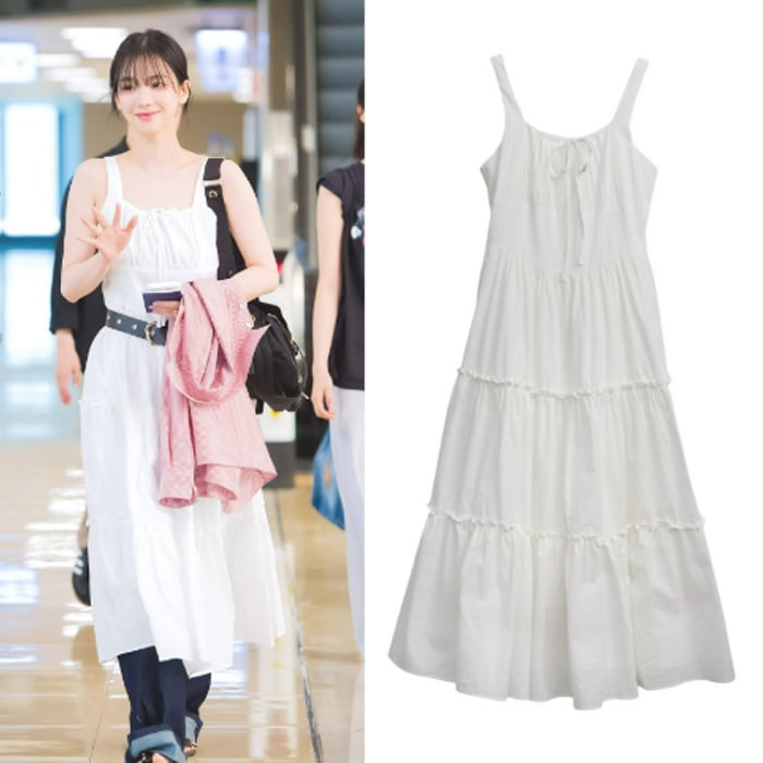 [slowlolli] AESPA KARINA one piece, Ribbon shirring sleeveless dress