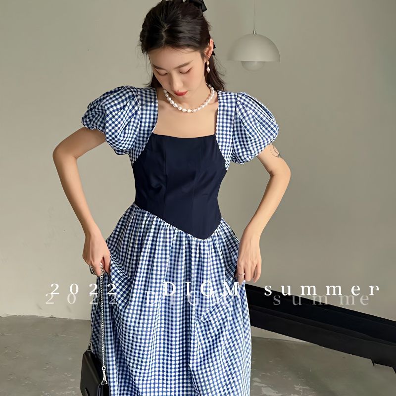 【1つ買うと10つ無料】バブルスリーブレトロ夏の夏の夏の甘い甘い甘いスウィートアンドエージングプリンセスドレス