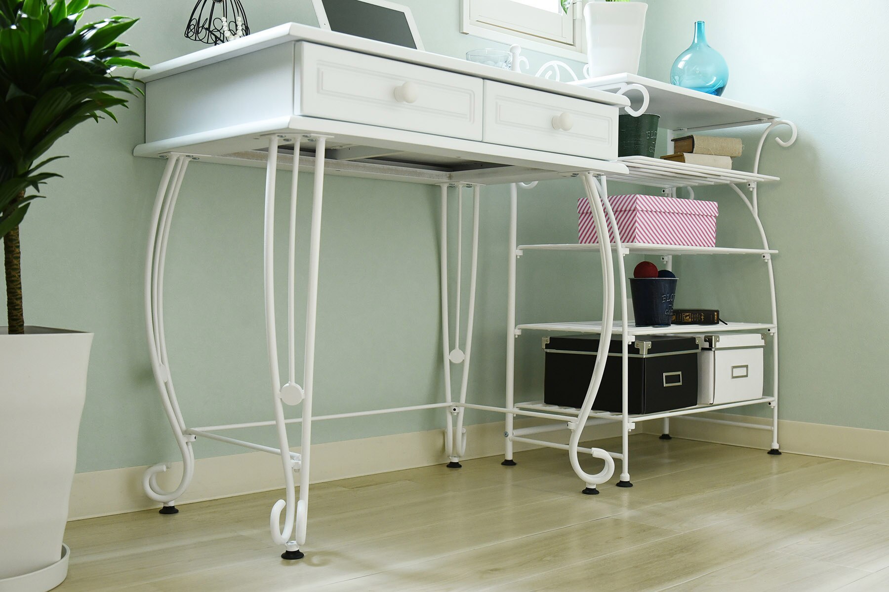 デスク ドレッサーテーブル 引き出し2杯 PCデスク 机 幅76 リビングデスク 猫脚 ホワイト