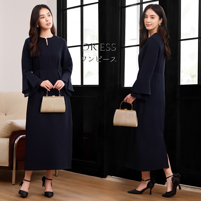 ワンピース 長袖 レディース ロング 春 黒 入学式 卒業式 入園式 母 服 高級 マキシワンピース ゆったり お宮参り 七五三 パーティードレス上品