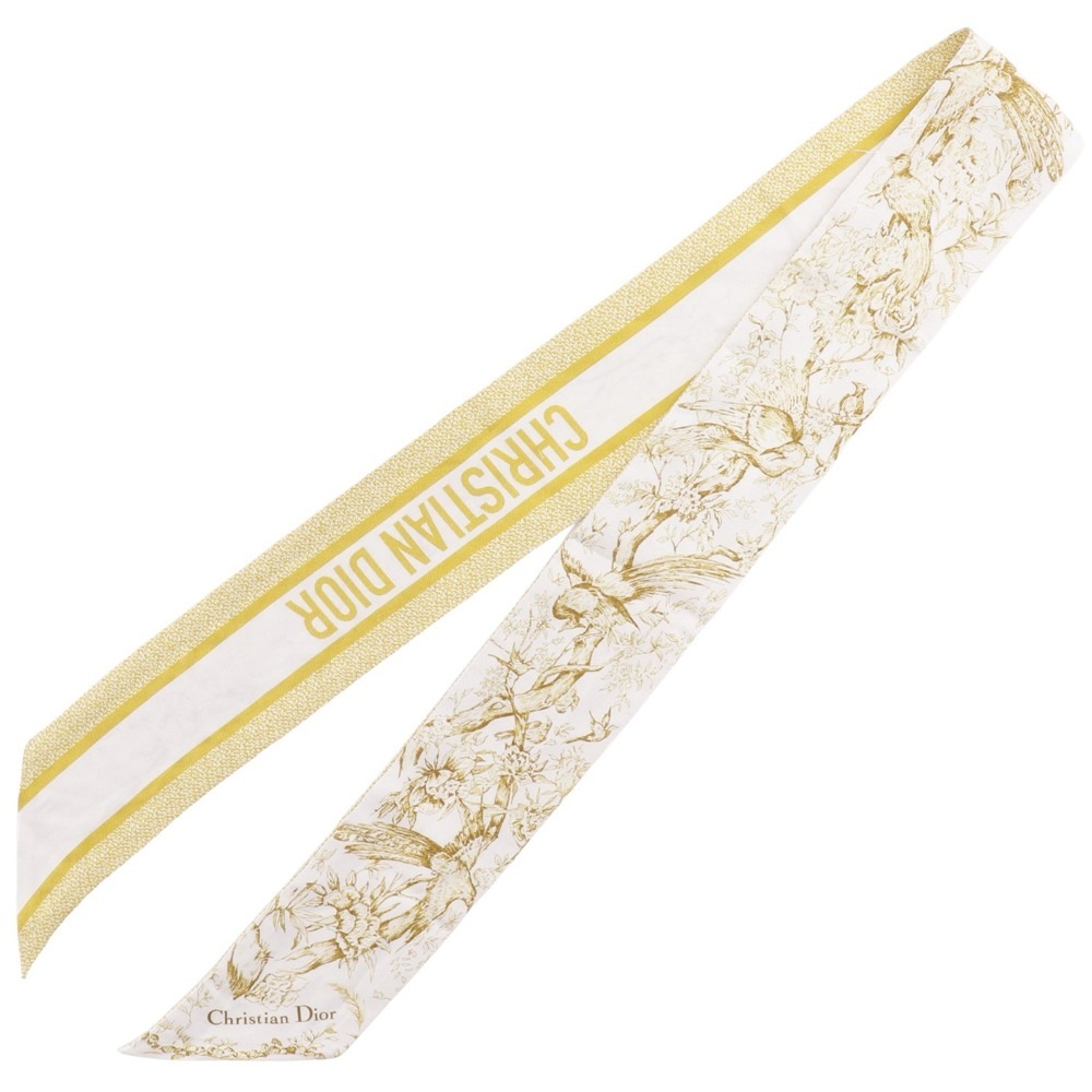 ミッツァ トワル ドゥ ジュイ ソヴァージュ リボンスカーフ スカーフ シルク 黄 白 レディース 中古品