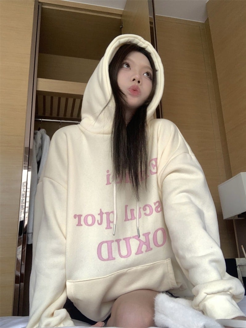 秋冬トップス 厚手裹起毛韓国風長袖レトロパーカーカジュアルルーズファッション系大人っぽかわいいレディースフード付き羽織りサイズきれいめシルエットトレーナー 大学生通学高校