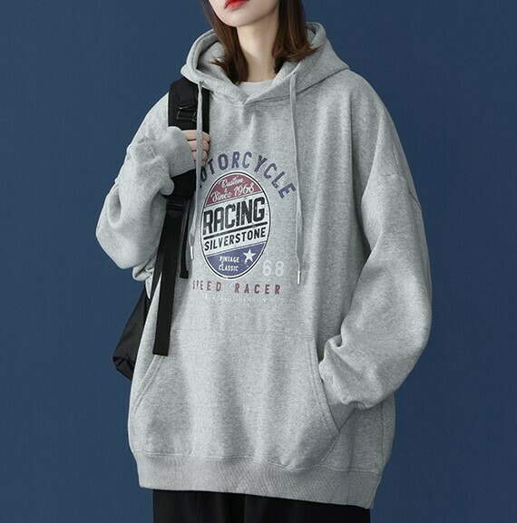 フード付き パーカー 中学生 高校生 学生 アメリカンスタイル 大きめ トップス レディース 長袖 Tシャツ 10代 20代 30代 40代 春 秋 ブラック ホワイト グレー カジュアル お