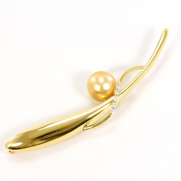 K18 18金 YG ブローチ 南洋真珠 ダイヤ 0.10 カード鑑別書 ジュエリー 中古