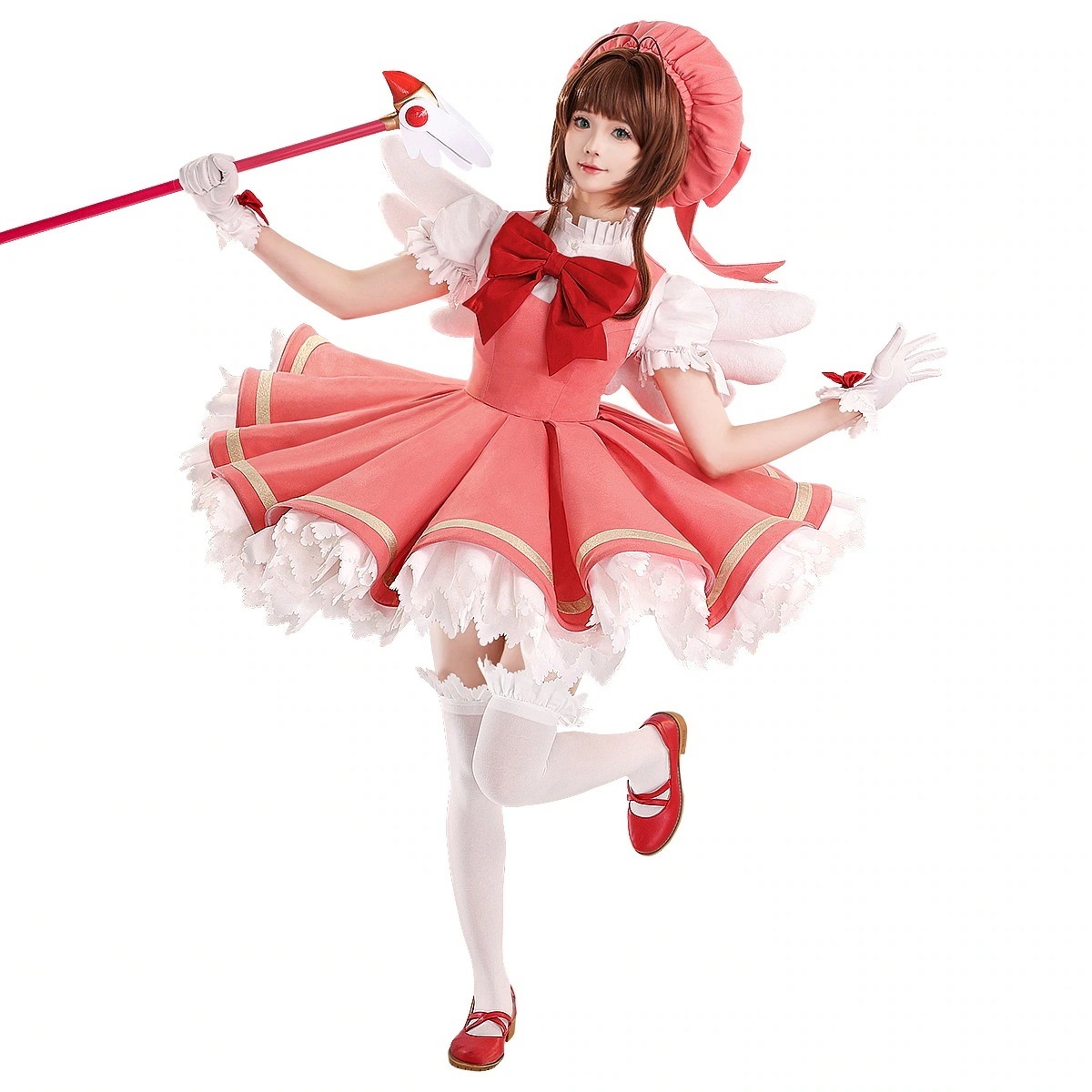 三分妄想 (Sanpun Mōsō) カードキャプターさくら 木之本桜 赤白戦闘服 コスプレ衣装一式【女性用・完全再現版】