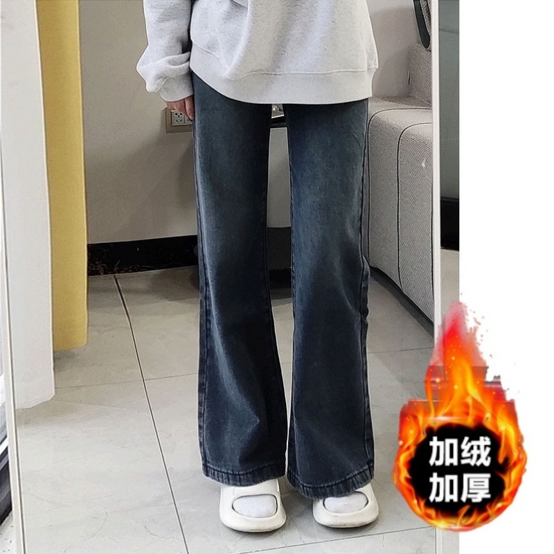 豪華なベルベットの脚にフィットしないマイクロフレアジーンズ女性用プラスサイズファットmm秋と冬の洋ナシ型ボディスリミングワイドレッグフロアレングスパンツ