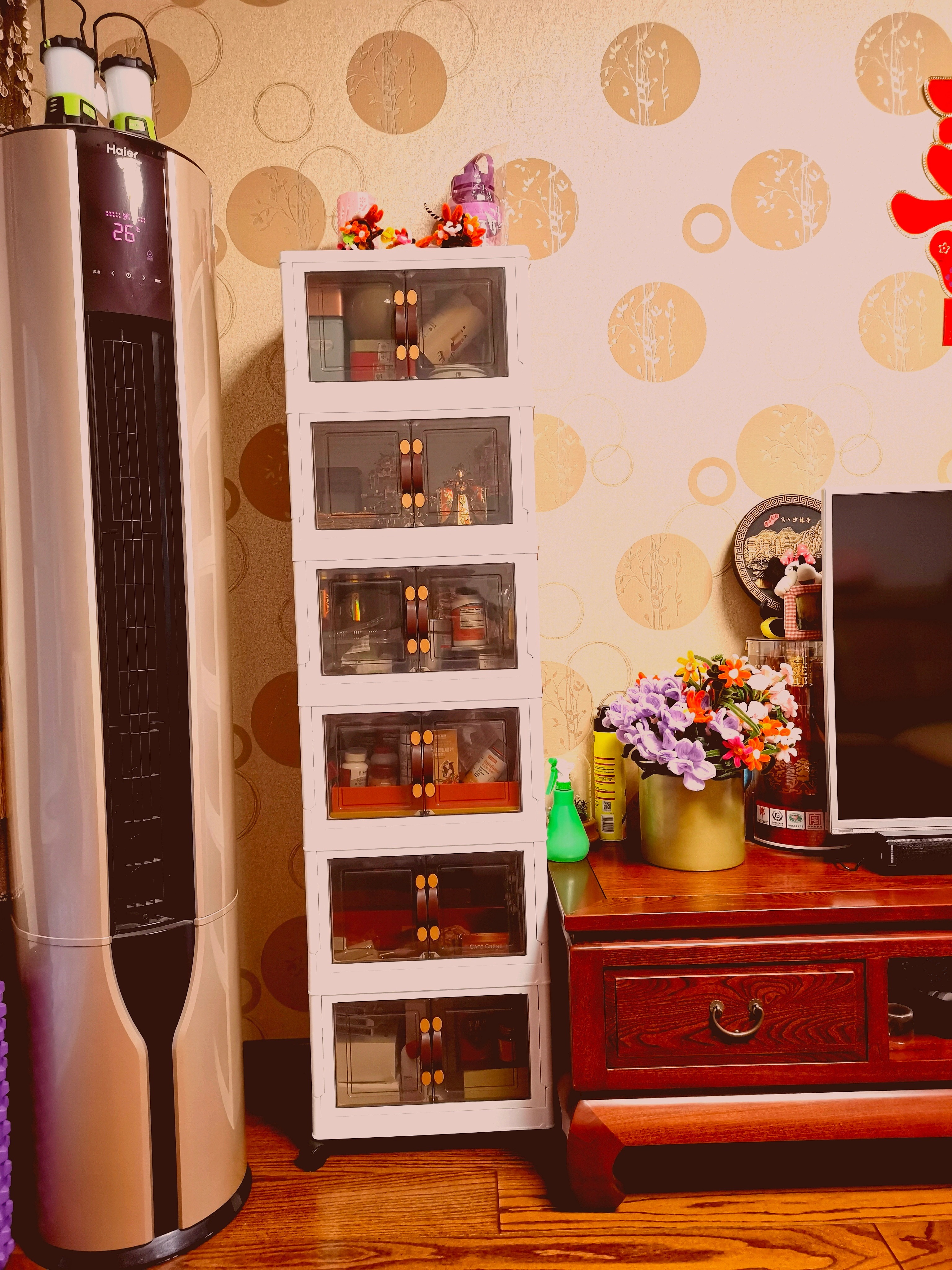 ダブルドア折りたたみ式収納ケース引上げ式極速簡単取付け車輪付きで移動自在