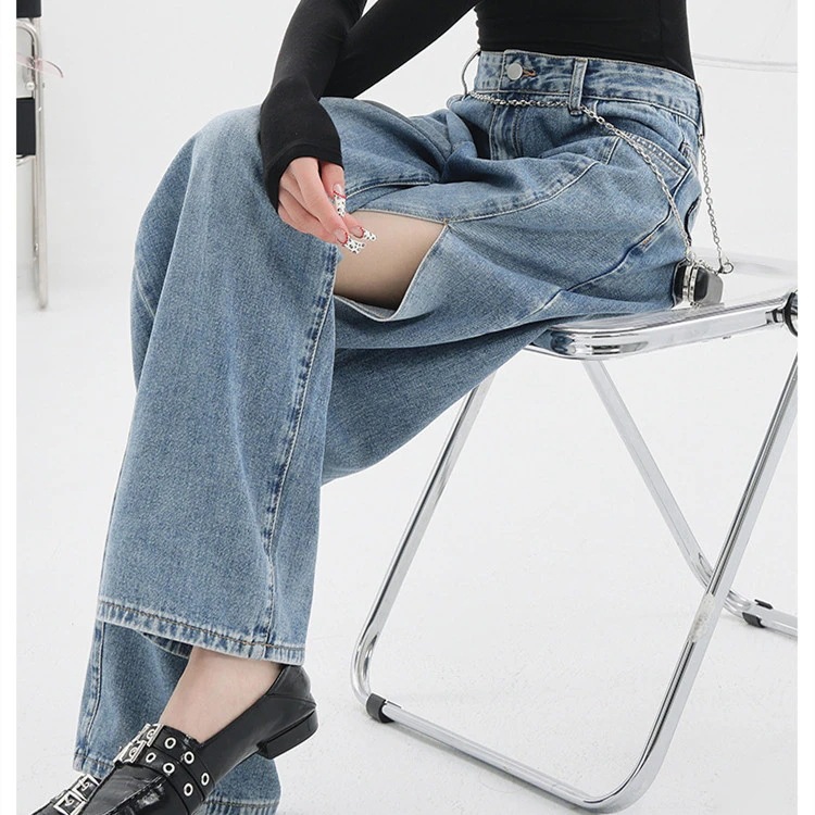 デニムボトムス 乞食パンツ 個性的 デザイン感 ジーンズ ジョガーパンツ ストレート 長ズボン ワイドパンツ