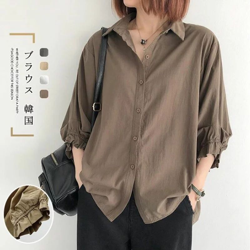 ビッグシルエット シャツ ブラウス 体型カバー ラウンドヘム レディース 春 夏 秋 七分袖 テレワーク リモートワーク フォーマル オフィス ワンマイルウェア プレゼント