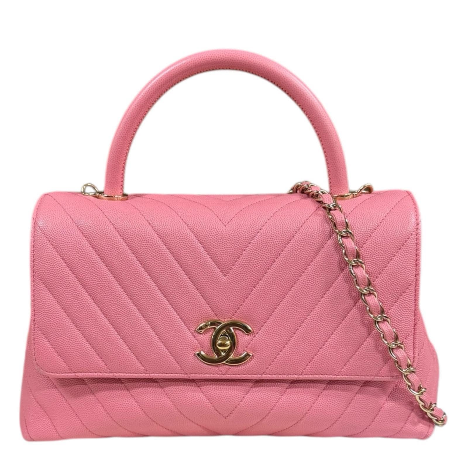 シャネル ココハンドル29 Vステッチ ショルダーバッグ キャビアスキン A92991 ピンク CHANEL 中古
