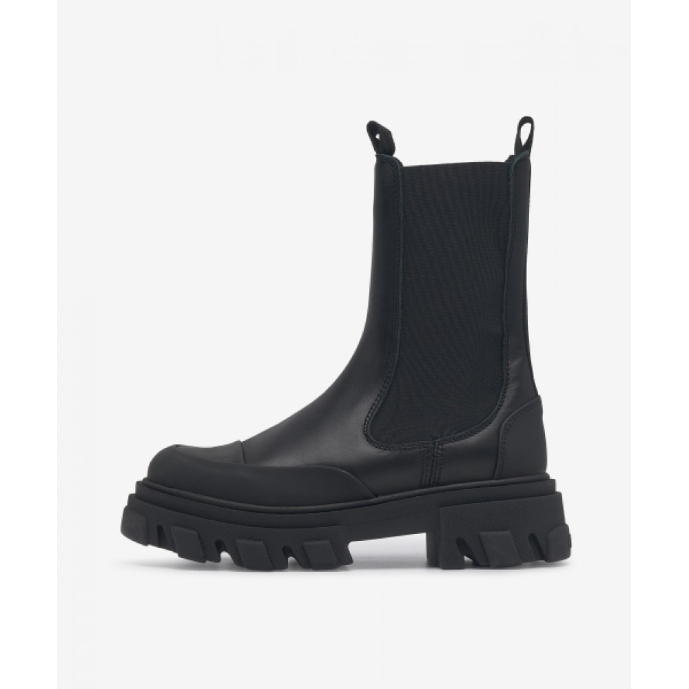 GANNI 女性用ブラックステッチミッドチェルシーブーツ-ブラック/S1915099