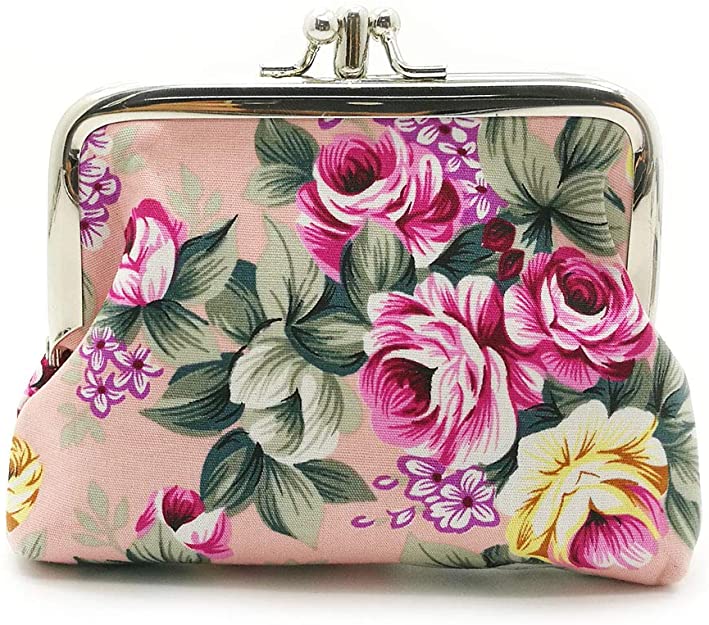 キュートフローラルバックルコイン財布ビンテージポーチキスロック小銭入れ財布#007