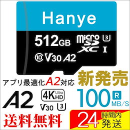 microSDXC 512GB Hanye R:100MB/S W:80MB/S Class10 UHS-I U3 V30 4K 対応 アプリ最適化 A2対応 【Ⅴ】