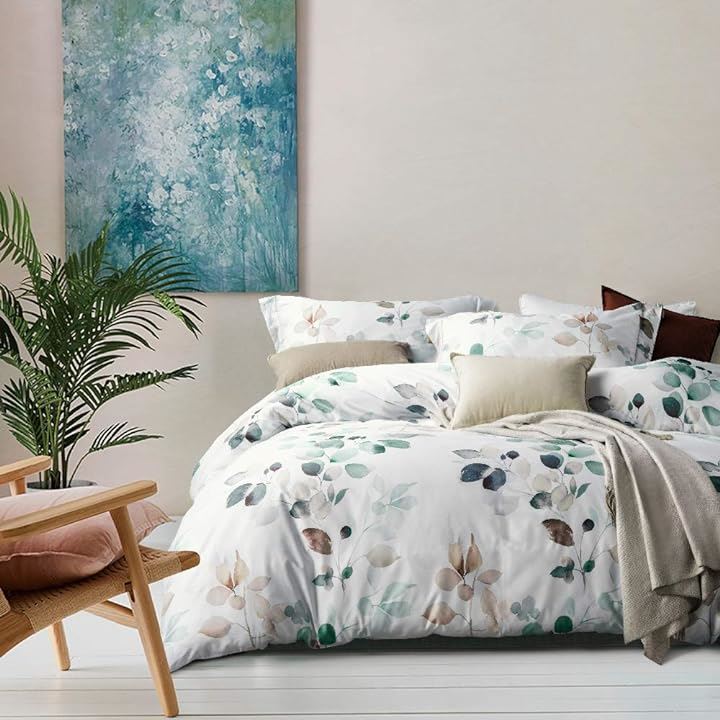 布団カバーセット 4点セット 通気性 60番手高密度織り オリジナル柄デザイン ベッドカバーセット おしゃれ 枕カバーx2 掛け布団カバーx1(Tia, セミダブル・SD)