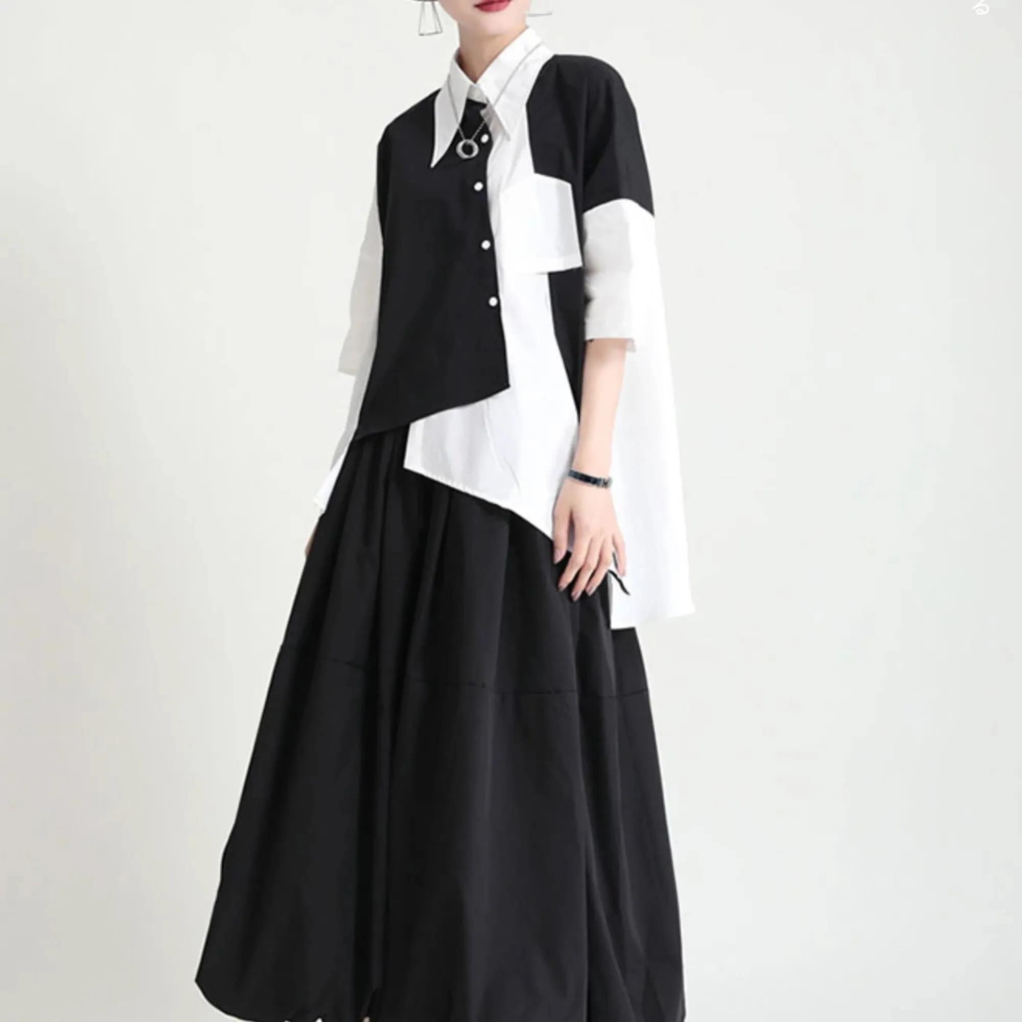 個性 不規則 デザイン 黒 白 アシンメトリー デザインシャツ 半袖 イベント衣装