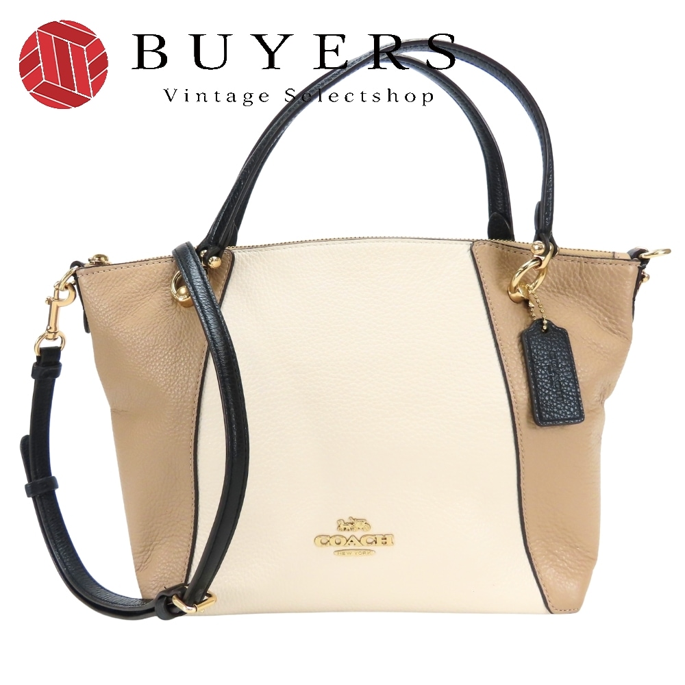 中古 ハンドバッグ C6841 レザー ベージュ アイボリー 2WAY 斜め掛け バイカラー ショルダー 普段使い レディース 女性