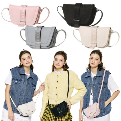 [レブ] 韓国 女性 人気 ナイロン 金属 ストラップ 装飾 ミニ クロスバッグ 4種カラー