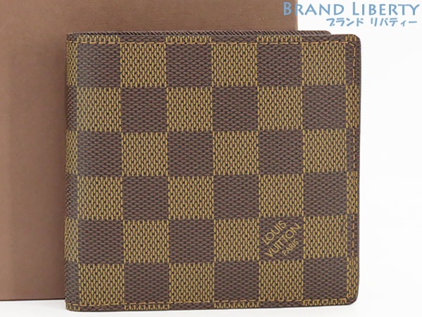 ほぼ新品ルイヴィトンダミエポルトフォイユマルコ二つ折り財布コンパクト財布ダークブラウンN61675