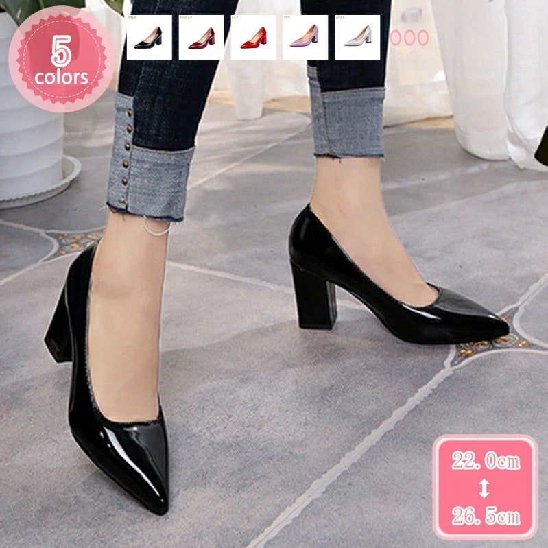 1000円OFFクーポン パンプス ハイヒール レディース靴 7cmヒール 女性 ポインテッドトゥ スリッポン 太めヒール 冠婚葬祭 オフィス ビジネス 卒業式 入学式 パーティー レディースシューズ