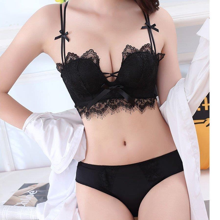ブラジャー ショーツ ノンワイヤー レディース リボン付き セットアップ ランジェリー セット レースブラジャー