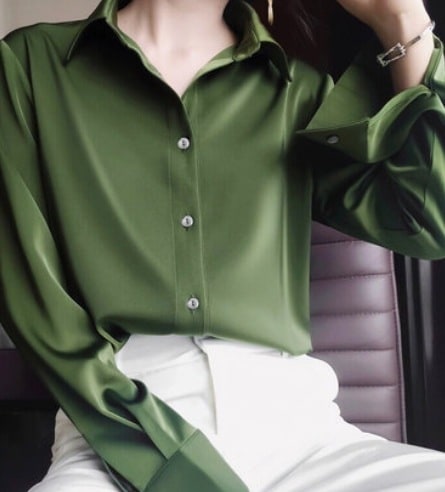 トップス デート モテアイテム シャツ ブラウス 長袖 シフォン 光沢感 可愛い きれいめ 上品 おしゃれ かっこいい 可愛い ラブリー キュート ガーリー クール モード系 セクシー