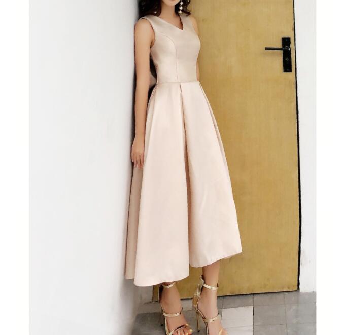 パーティードレス　Vネック　ミモレ丈 　ワンピース　イブニングドレス　袖なし　ドレス　二次会　結婚式