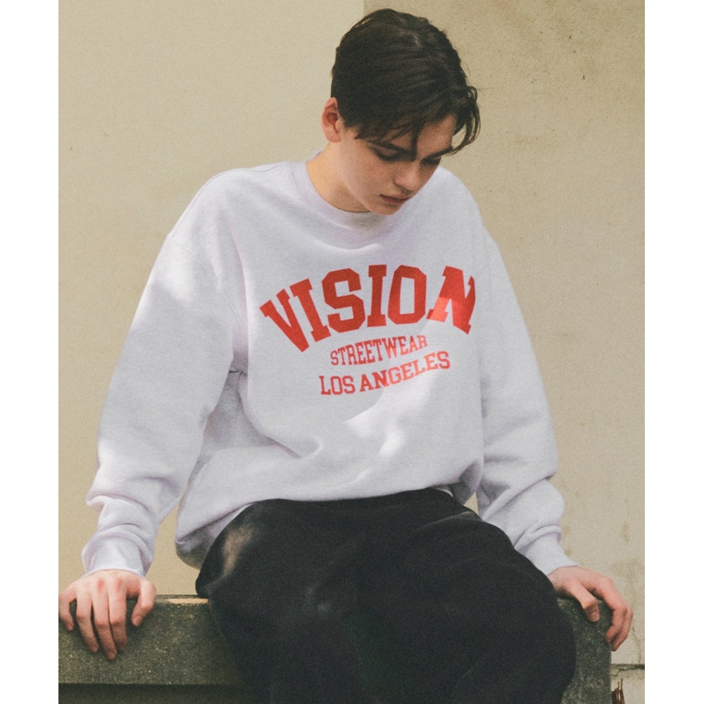 VISION StreetWEAR VSW アーチロゴ クルーネック ライトグレー