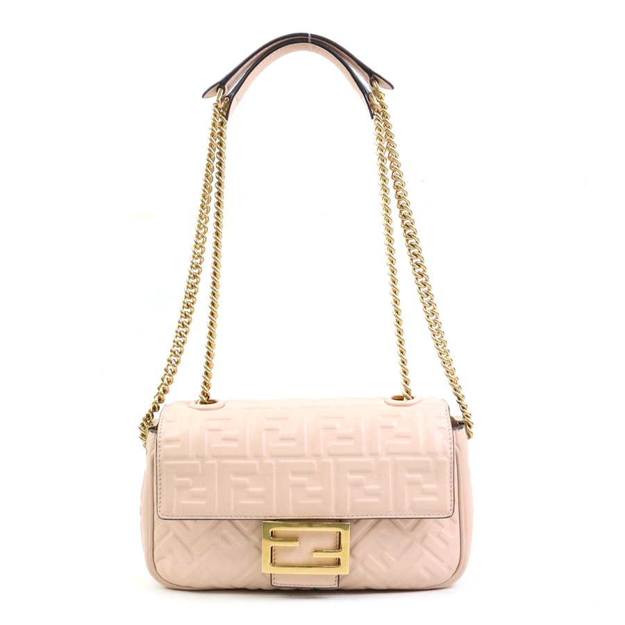 フェンディ FENDI ショルダーバッグ バゲット チェーン ミディ レザー/メタル ピンクベージュ/ゴールド レディース 8BR793-AH9C e60617a