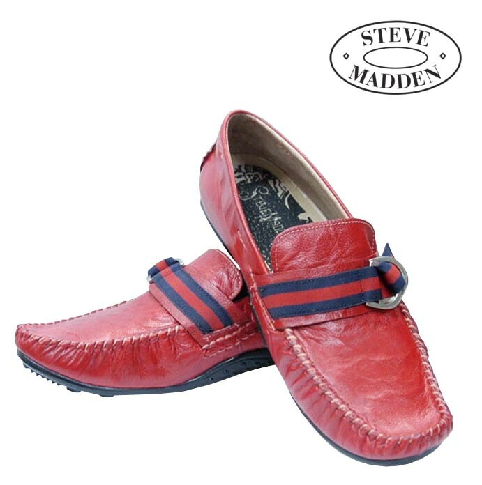 セール スティーブ マデン メンズ ドライビング シューズ レザー レッド STEVE MADDEN ローファー 靴 ブランド インポート カジュアル スタイル LAセレブ セレカジ イタカジ カ