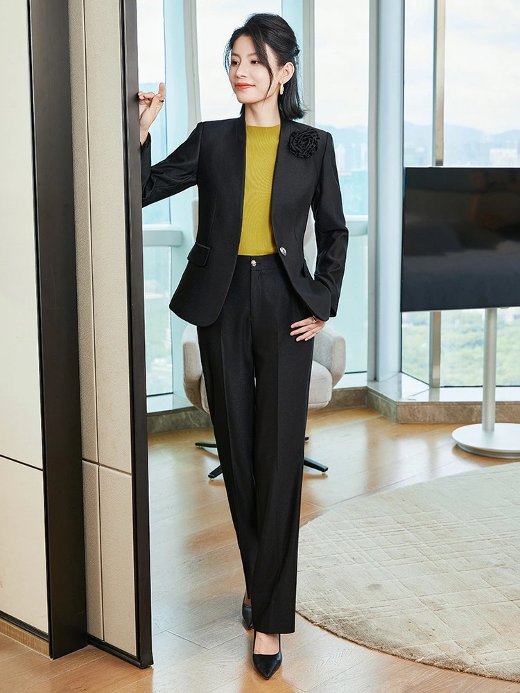 スーツ 女性用 秋季 新作 職業服 修身 杏色 仕事着 ホテル用 コート