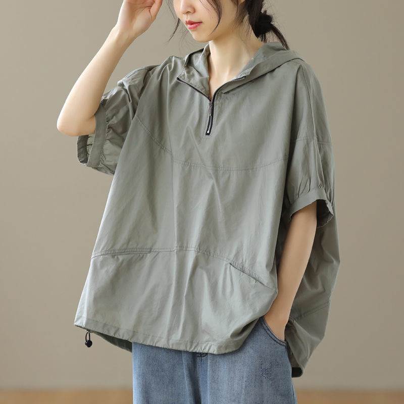 レディース トップス パーカー フード フード付き 半袖 5分袖 ストリート ファスナー ポケット シンプル カジュアル かっこいい こなれ感 ラフ メンズライク ボーイッシュ ルーズ ク 5,405円