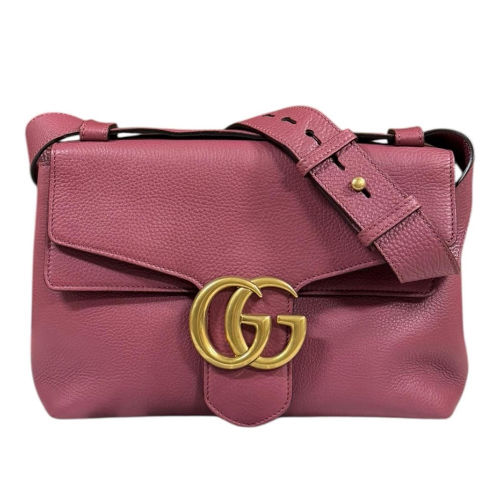 グッチ GGマーモント ショルダーバッグ レザー 401173 ピンク GUCCI 中古