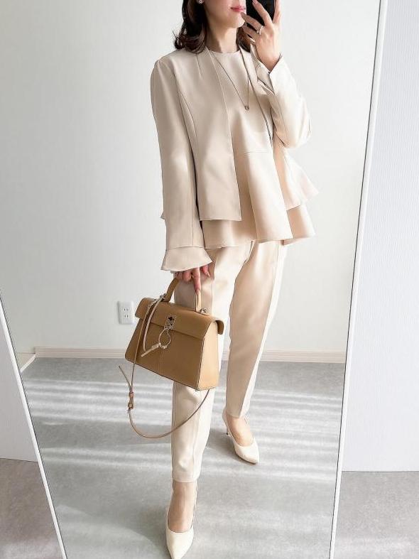 【女性大人気】無地 レギュラー丈 定番 フェミニン エレガント パンツセット