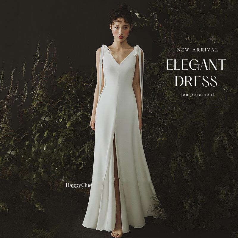 パーティードレス Vネック ブライダル 花嫁 二次会ウエディングドレス レディース ウエディングドレス 二次会 ロングドレス エンパイア 前撮り ドレス 海外挙式 白 ワンピース セクシー 成人式 フ