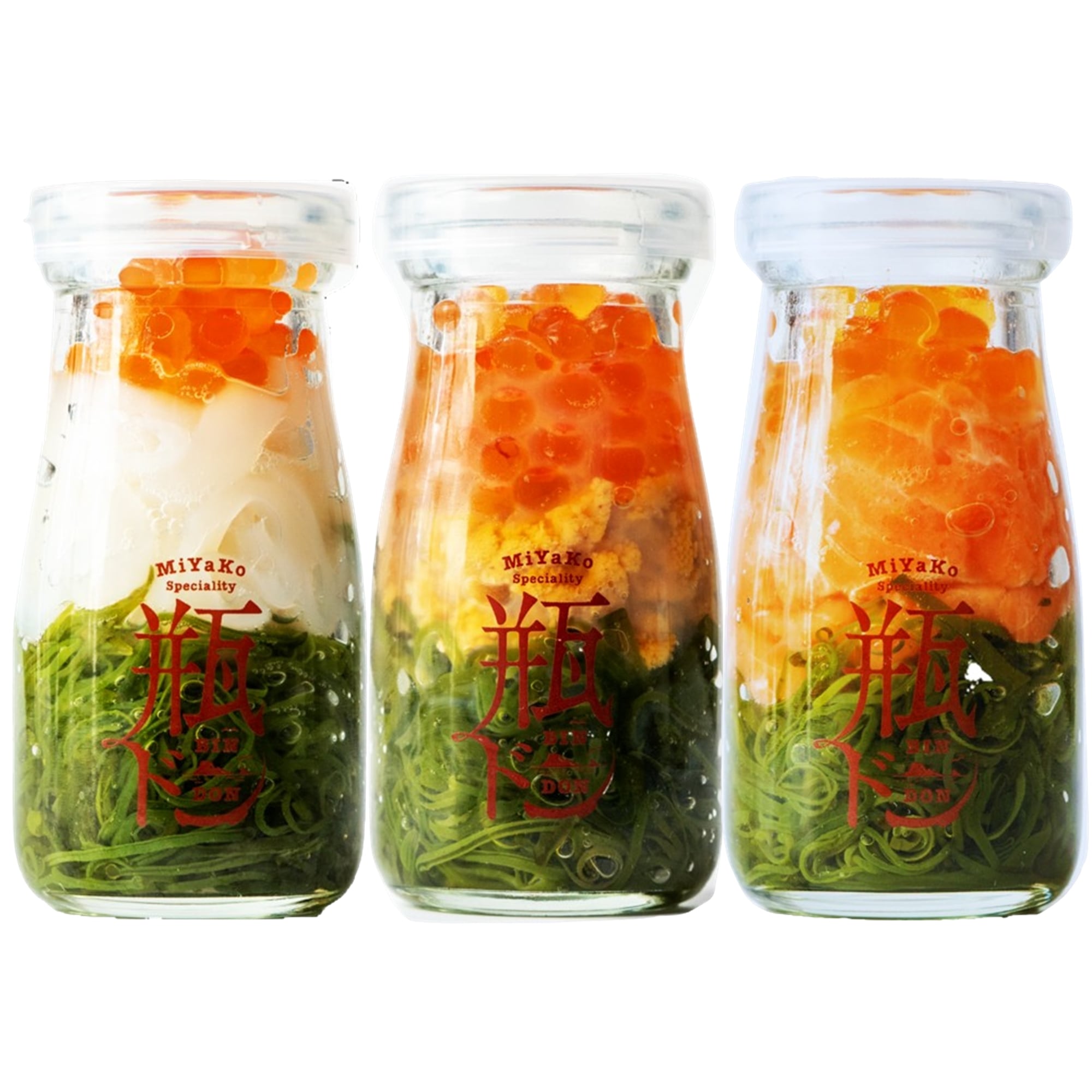 川秀 瓶ドン ウニ サーモン イカ 3本 セット (90g×3) 海鮮丼 ギフト お取り寄せ イクラ メカブ 瓶どん 瓶丼 三陸 岩手 宮古 贈り物 海鮮 瓶 母の日 父の日 敬老の日 お中元 お歳暮