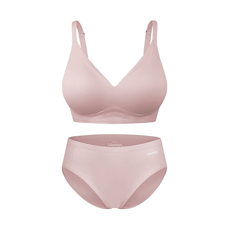 クールフィット ブラ＆ショーツセット（ボリュームフィット） ペールピンク ノンワイヤーブラ 楽ちんブラ ブラショーツセット 快適インナー 韓国ランジェリー 自然なボリューム 美ラインブラ