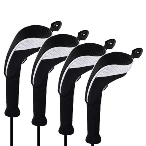 Andux ロングネック ゴルフ ハイブリッド クラブヘッドカバー 交換可能な番号タグ付き 4個セット CTMT-01 (ホワイト)