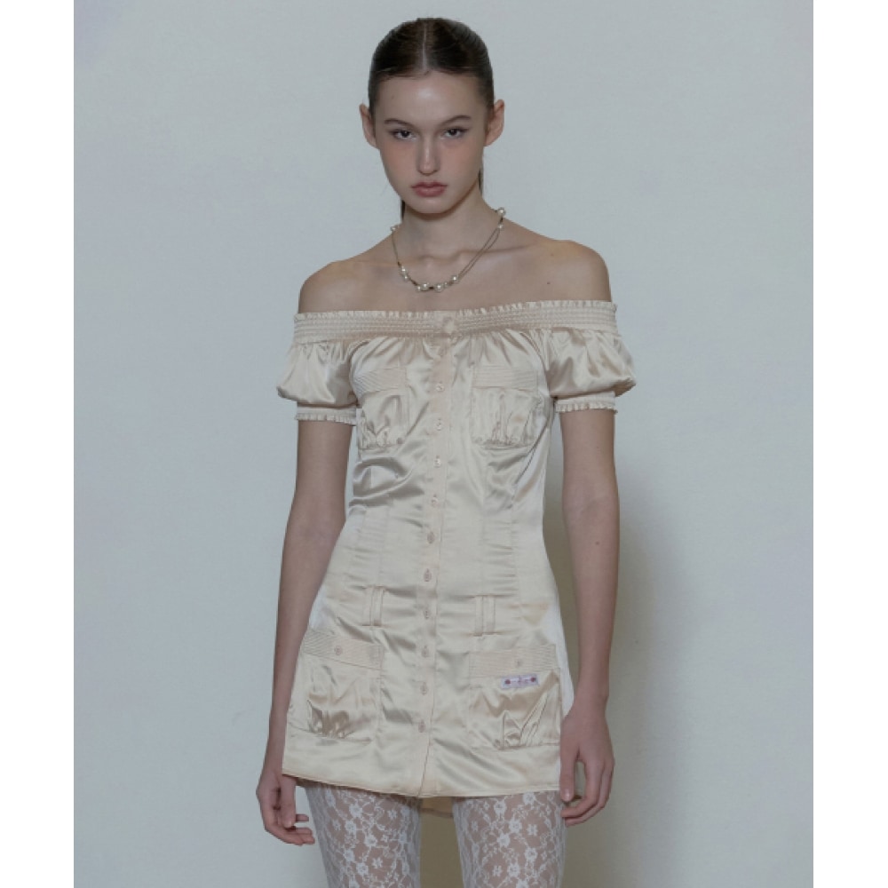 SCULPTOR エーテルサテンドレスペールベージュ