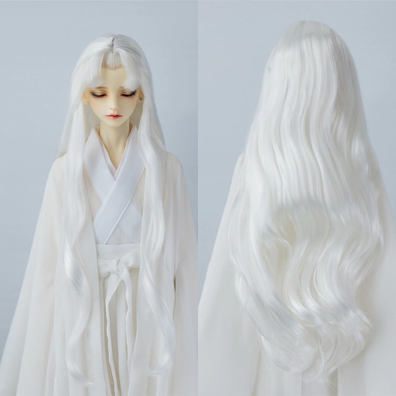 BJD ドール用ウィッグ ミルク糸 ロング パーマ ホワイト SD/小顔SDサイズ球体関節人形用 手入れ
