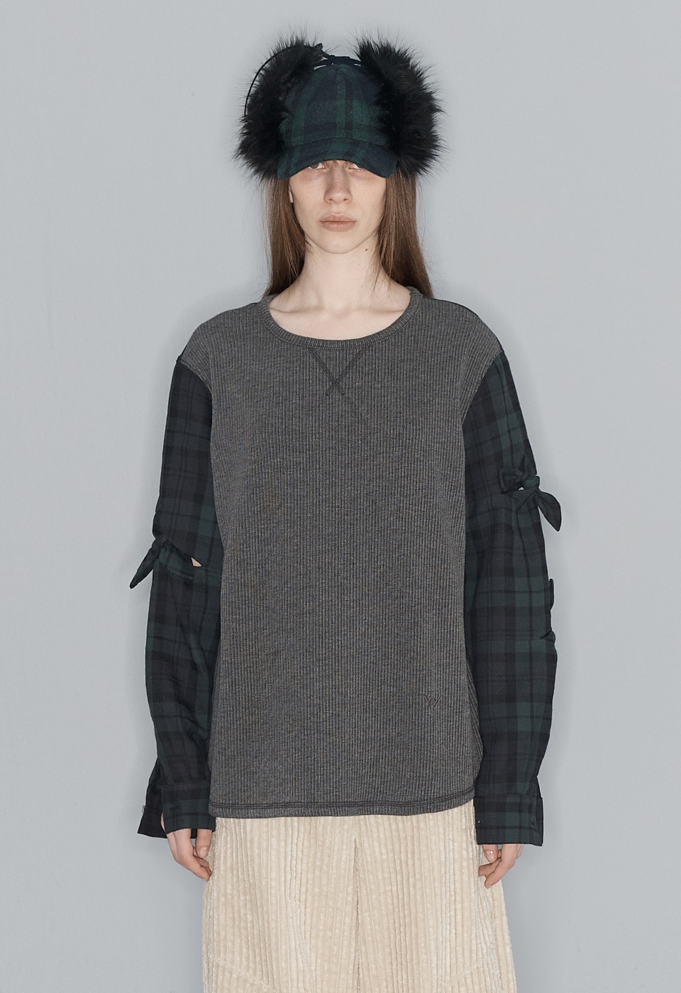 【OPEN Yy】 SHIRT SLEEVE KNOT TOP : GREEN