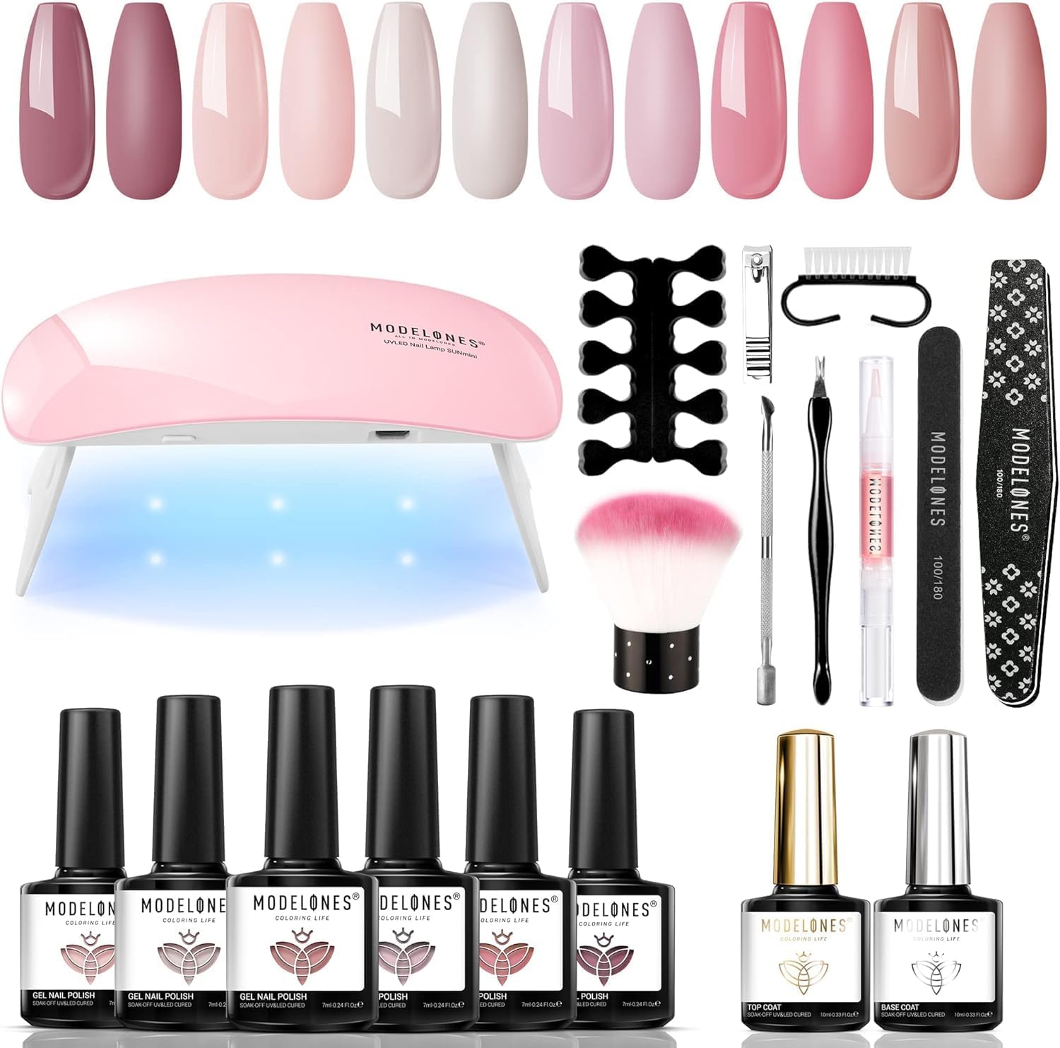 Modelones カラージェル 6本セット グロッシー マット グリッター トップコートベースコート付き グリーンヌードピンクスパークル初心者 DIYサロン向け ジェルネイル