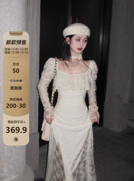 雪国の少女69 ウールレース長袖ワンピース 裾上げインナースカート2色+チョーカーX25