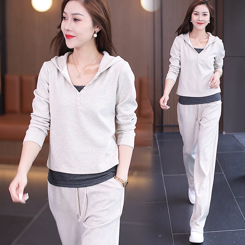 ワイドレギンスカジュアルスーツ女性春秋ベストと帽子のガーディアンが痩せているストレートパンツの3セット